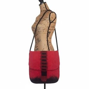 Artisan Felted Boiled Wool Crossbody Bag Red & Black Ombre Boho Messenger Purse